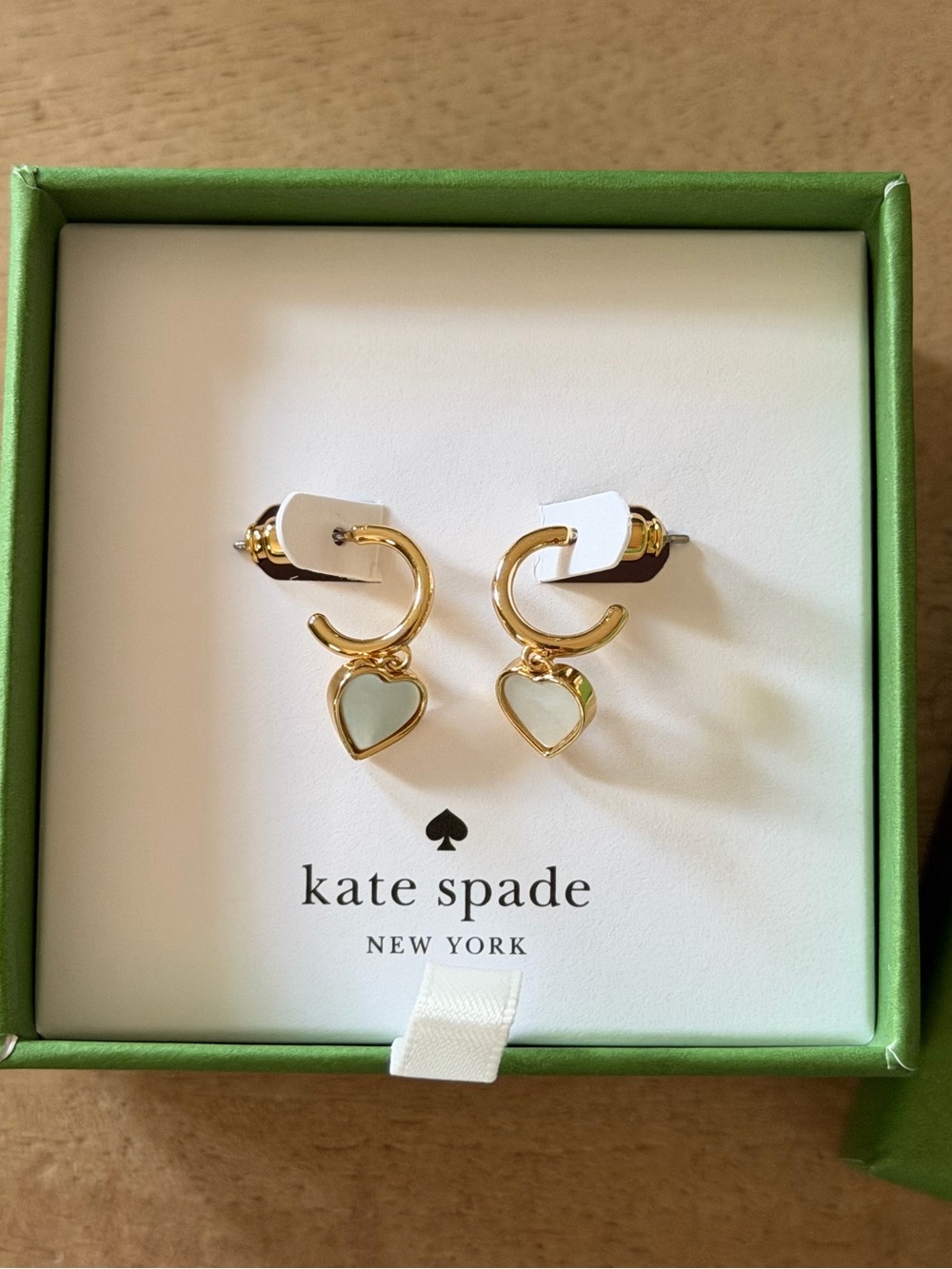 kate spade gold-tone hoop earrings with white heart charm